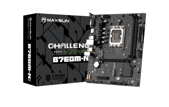 Материнская плата MAXSUN Challenger B760M-N D5 LGA1700, 2*DDR5, 1*PCIEx16, 1*PCIEx4, 2*M.2, 6*USB3.2Gen1, 6*USB2.0, 3*SATA3.0, 1G, VGA, HDMI, M-ATX, RTL