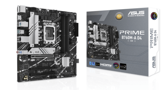 Материнская плата ASUS PRIME B760M-A D4-CSM, LGA 1700, Intel B760, 4xDDR4, 4xSATA, 2xM.2, 3xPCIe 4.0 x16, 1xPCIe 4.0 x4, 1xPCIe x1, 2xHDMI, 1xDP, 1x 2.5Gb LAN, 2xUSB-A 3.2 Gen 2, 4xUSB-A 2.0, 3x3.5 мм, 7.1, mATX