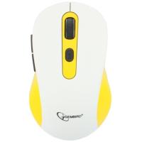 Мышь беспроводная Gembird MUSW-221-Y белый/желтый, 1600 dpi, радиоканал, USB, кнопки - 6