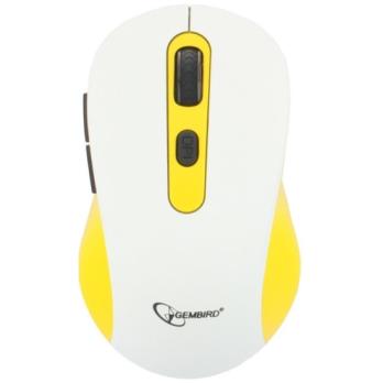 Мышь беспроводная Gembird MUSW-221-Y белый/желтый, 1600 dpi, радиоканал, USB, кнопки - 6