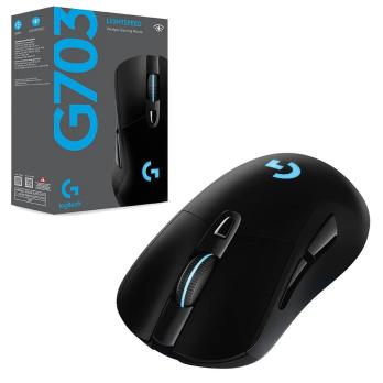 Мышь игровая Logitech G703 Lightspeed черная, сенсор 100-25600dpi (Hero25K), беспроводная 2.4GHz + USB 1,8м, 5 программируемых кнопок + колесо прокрутки, RGB-подсветка, под правую руку