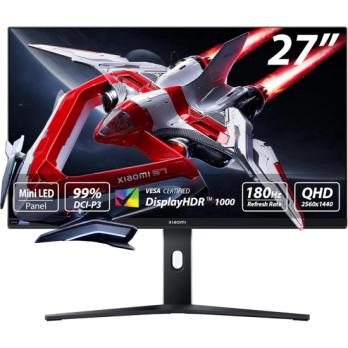 Монитор 27" Xiaomi GPro 27i ELA5585EU IPS Mini-LED 2560x1440, 180 Гц, 1 мс, 16:9, 1000 кд/м², 2xHDMI, 2xDP, 1x3.5 мм, черный