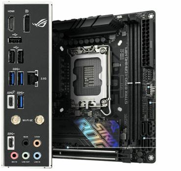 Материнская плата ASUS ROG STRIX B760-I GAMING WIFI, LGA 1700, Intel B760, 2xDDR5, 4xSATA, 2xM.2, 1xPCIe 5.0 x16, 1xHDMI, 1xDP, 1x 2.5Gb LAN, 3xUSB-A 2.0, 3xUSB-A 3.2 Gen 1, 1xUSB-C 3.2 Gen 1, 1xUSB-C 3.2 Gen 2x2, 5x3.5 мм, 7.1, Mini-ITX