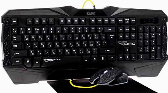 Комплект клавиатура+мышь Qumo Solaris проводной, USB, 2200 DPI, чёрный