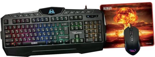 Комплект клавиатура+мышь Qumo Wartime проводной, USB, 3200 DPI, чёрный