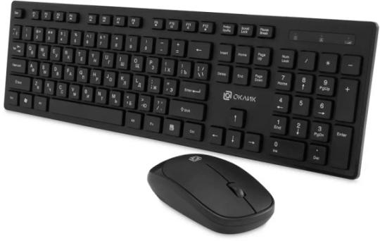 Комплект клавиатура+мышь Oklick S255W беспроводной, USB, 1200 DPI, чёрный