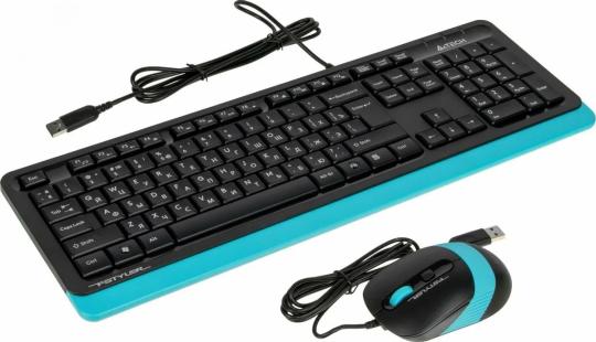 Комплект клавиатура+мышь A4Tech FStyler F1010 проводной, USB, 1600 DPI, чёрный/синий