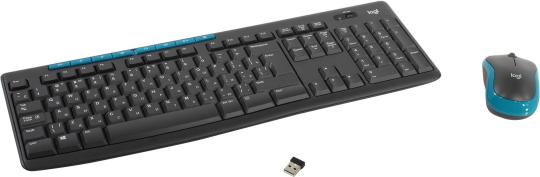 Комплект клавиатура+мышь Logitech MK275 беспроводной, USB, 1000 DPI, голубой/чёрный