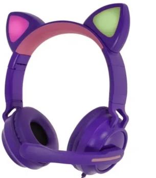 Гарнитура QUMO Game Cat фиолетовый, проводная, USB, подсветка