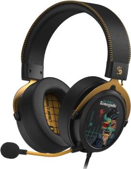 Гарнитура Bloody MR595 Renegade чёрный, беспроводная + проводная, Bluetooth/радиоканал/USB-C, до 135 ч, подсветка, съёмный микрофон