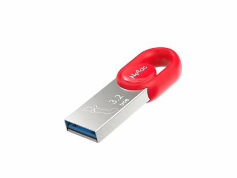Флешка USB Netac UM2 (NT03UM2N-032G-32RE), 32Gb, USB 3.0, R/W 130/50, серебристый/красный