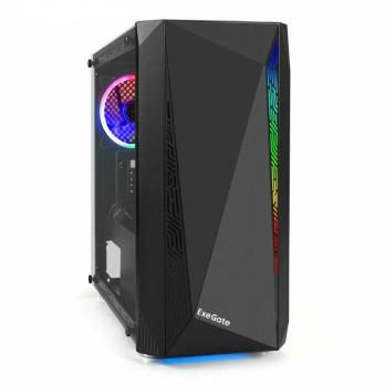 Компьютерный корпус Minitower ExeGate Mistery R2-NPX500 (mATX, БП 500NPX с вент. 12 см, 2*USB+1*USB 3.0, аудио, черный, 1 вент. 12см с RGb подсветкой и полоса на передней панели, боковая панель - закаленное стекло)
