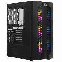 Компьютерный корпус Miditower ExeGate EVO-9205 (ATX, без БП, с окном, 1*USB+1*USB 3.0, аудио, 3 вент. 12см с RGb подсветкой)