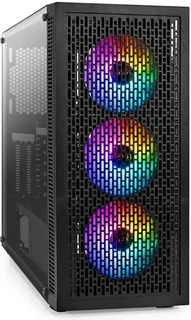 Компьютерный корпус Miditower ExeGate EVO-8225-EVO800 (ATX, БП EVO800RGb с вент. 12см, 2хUSB+1хUSB 3.0, черный, 2 вент. с RGb подсветкой и полоса на передней панели, боковая панель - закаленное стекло)