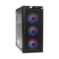 Компьютерный корпус Miditower ExeGate EVO-5001A (ATX, без БП, 2хUSB+1хUSB 3.0+HD Audio, черный, 3 вент.12см с RGb подсветкой, боковая панель - закаленное стекло)