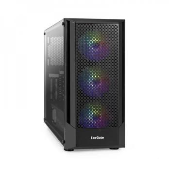 Компьютерный корпус Miditower ExeGate EVO-8227-NPX600 (ATX, БП 600NPX с вент. 12см, 2*USB+1*USB 3.0+HD Audio, черный, 3 вент. RGb, закаленное стекло)
