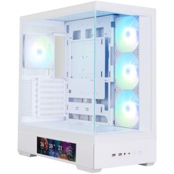 Компьютерный корпус ZALMAN P40 DS, ATX, белый, WINDOW, 9.1-inch LCD screen, 2xCombo(2.5” or 3.5”), 1x2.5”, 1xUSB TYPE-C, 2xUSB 3.0, SIDE 3x120мм ARGb, REAR 1x120мм ARGb
