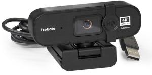 Веб-камера ExeGate Stream HD-4000 3840x2160, 30 кадр/с, USB Type-A, микрофон (2 шт, шумоподавление), автоматическая фокусировка, шторка приватности, универсальное крепление