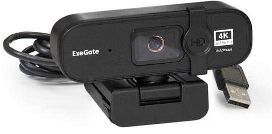 Веб-камера ExeGate Stream HD-4000 3840x2160, 30 кадр/с, USB Type-A, микрофон (2 шт, шумоподавление), автоматическая фокусировка, шторка приватности, универсальное крепление
