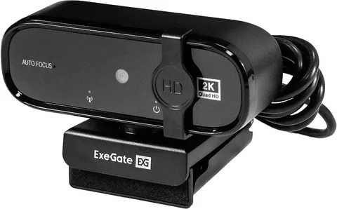 Веб-камера ExeGate BlackView C720 Full HD AF (2Мп, 1920х1080, 1080P, 30fps, автоматический фокус, защитная шторка, 4-линзовый объектив, микрофон с шумоподавлением, универсальное крепление, отверстие под штатив, USB, кабель 1,5 м, Windows 7/8/10/11, 