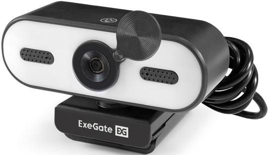 Веб-камера ExeGate eStudio EW-722 2560x1440, 30 кадр/с, USB Type-A, микрофон (2 шт, шумоподавление), автоматическая фокусировка, автоосвещение, шторка приватности, универсальное крепление