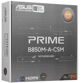 Материнская плата ASUS PRIME B850M-A-CSM, AM5, AMD B850, 4xDDR5, 4xSATA, 3xM.2, 1xPCIe 5.0 x16, 1xPCIe 4.0 x4, 2xDP, 1xHDMI, 1x2.5Gb LAN, 2xUSB-A 10Gbps, 2xUSB-A 5Gbps, 4xUSB-A 2.0, 3x3.5 мм, 7.1, mATX