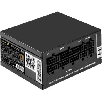 Блок питания 650W ExeGate M650 GOLD (SFX, APFC, КПД 90% (80 PLUS GOLD), 9см fan, 24pin, (4+4)pin, 2xPCI-E, 6xSATA, 3xIDE, 1xFDD, Full Cable Management, black, ATX adapter, Retail box)