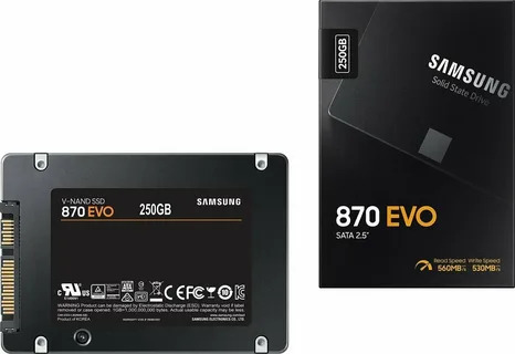 Накопитель SSD Samsung 870 EVO, 250Gb, SATA III, 2.5", R/W 560/530