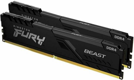 Оперативная память Kingston Fury Beast, 8GB (1x8GB), DDR4, 3200MHz, CL16, DIMM, с радиатором, черный