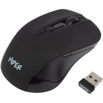 Мышь беспроводная HIPER HOMW-101, 1000-1600 dpi, оптический, 4 кнопки, Soft-touch покрытие, USB-приемник, 2,4 ГГц, батарея 1хАА, черный (HOMW-101)