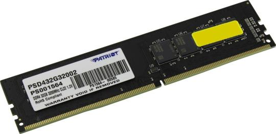 Оперативная память Patriot Signature, DDR4, 32GB (1x32 GB), 3200 MHz, CL22, DIMM