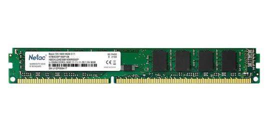 Оперативная память NETAC Basic, DDR3, 8GB (1x8GB), 1600MHz, CL11, DIMM