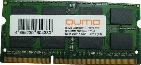 Оперативная память Qumo, DDR3, 2GB (1x2GB), 1600MHz, CL11, SO-DIMM