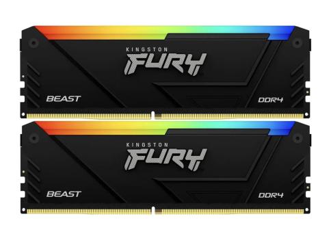 Оперативная память Kingston Fury Beast, DDR4, 32GB (2x16GB), 3200MHz, CL16, DIMM, с радиатором, RGB, черный