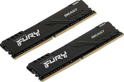 Оперативная память Kingston Fury Beast, DDR4, 16GB (2x8GB), 3200MHz, CL16, DIMM, с радиатором, RGB, черный