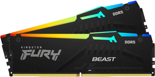 Оперативная память Kingston Fury Beast, DDR5, 32Gb (1x32Gb), 6000MHz, CL30, DIMM, с радиатором, RGb, черный