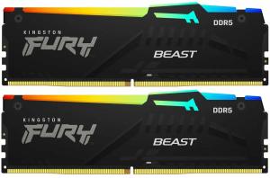 Оперативная память Kingston Fury Beast, DDR5, 16Gb (1x16 Gb), 6400 MHz, CL32, радиатор, RGb, черный