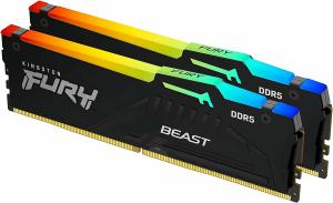 Оперативная память Kingston Fury Beast RGB, DDR5, 32GB (1x32GB), 6000 MHz, CL36, с радиатором, RGB, черный