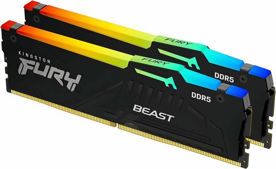 Оперативная память Kingston Fury Beast RGB, DDR5, 32GB (1x32GB), 6000 MHz, CL36, с радиатором, RGB, черный